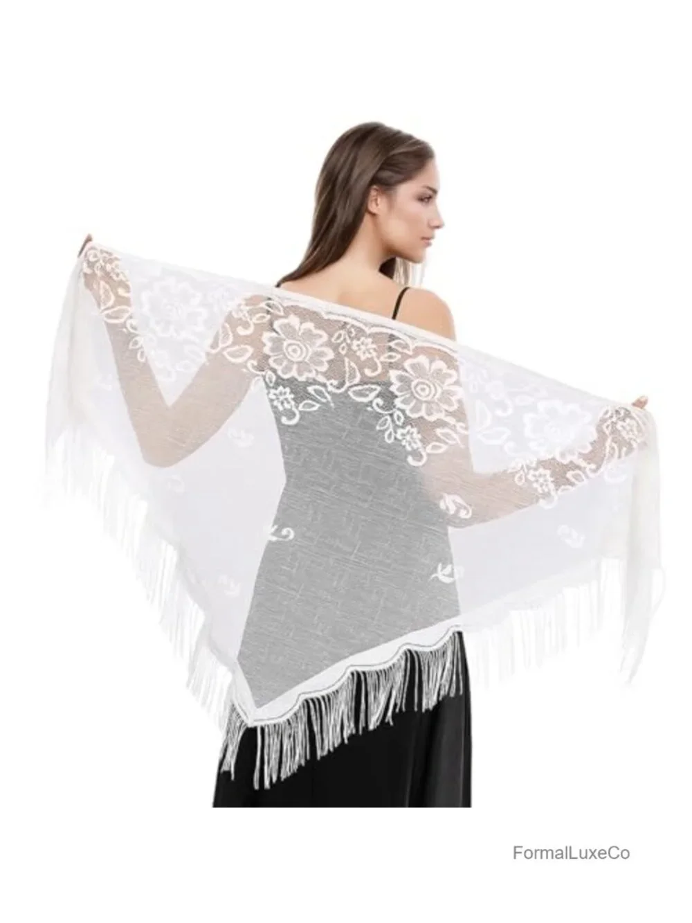 Lace Shawl Wrap for Evening Dress Triangle Fringe Party Wedding